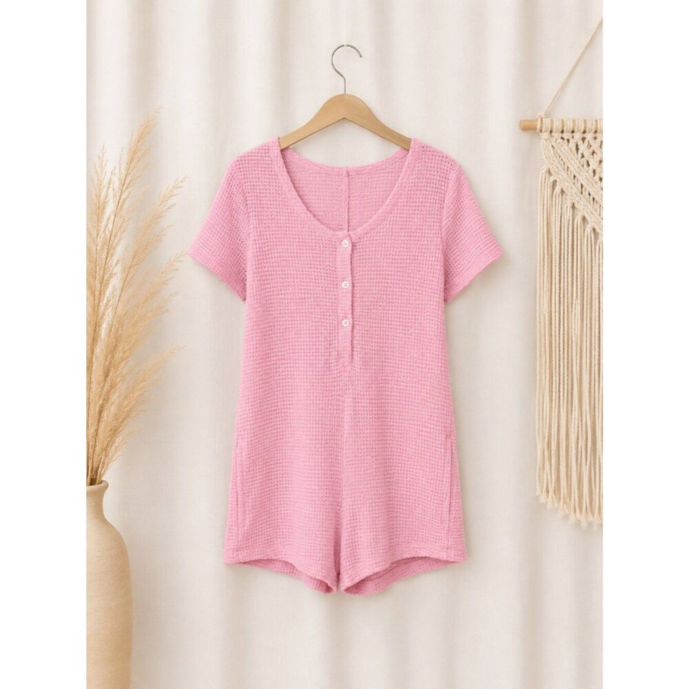 Cupshe Pink Waffle Knit Romper Size Large Soft Lounge Romper